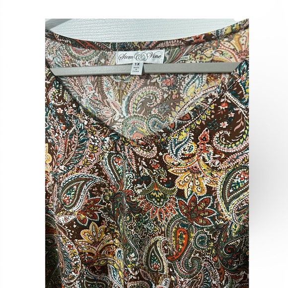 Stem and Vine Women’s Multicolor Paisley 3/4 Sleeve Blouse with Lace Cuffs - Picture 4 of 6
